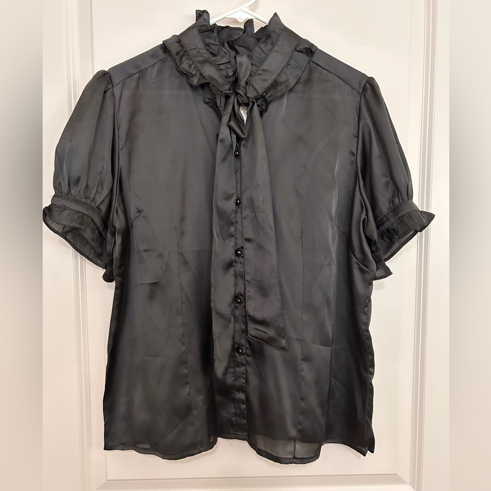 Passport Black Satin Blouse XL